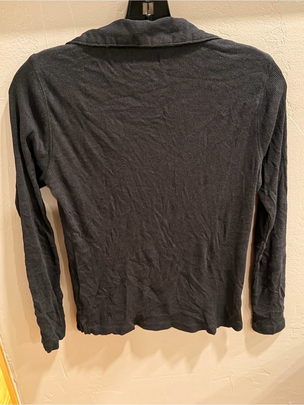 J. Crew Women's Soft Long-Sleeve Ribbed Black Polo T Shirt V-Neck Top #447 - Picture 3 of 10